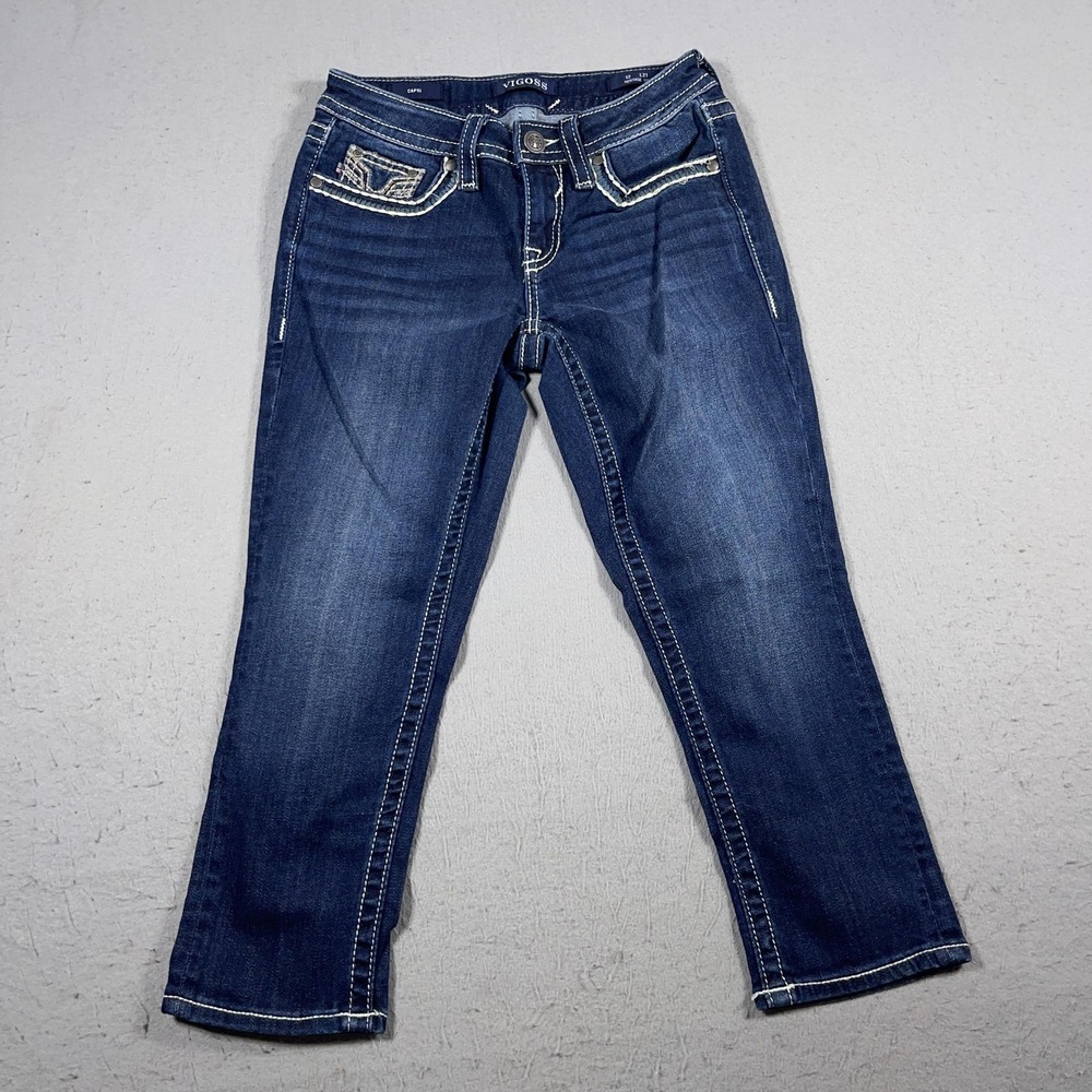 Vigoss Capri Jeans Women Size 2 Heritage Fit Dark Wash Blue Denim Pockets Y2K